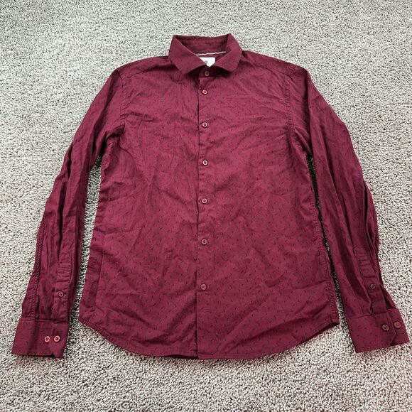 Steel & Jelly Shirt Mens Medium Red AOP Micro Buto Long Sleeve Button Up - Picture 1 of 10